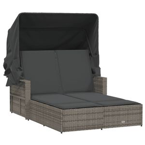 vidaXL Ligbed 2-persoons met luifel en kussens poly rattan grijs