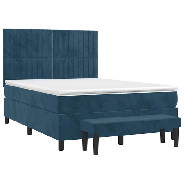 vidaXL Boxspring met matras fluweel donkerblauw 140x190 cm