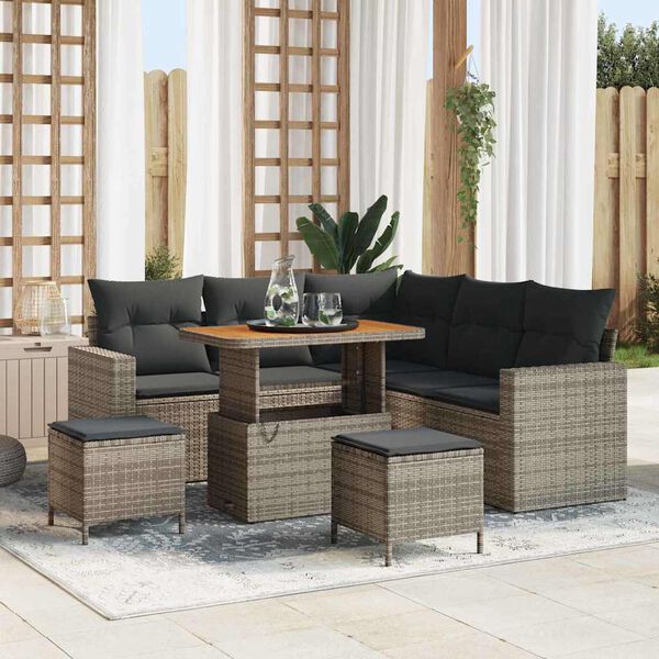 vidaXL Tuin Sofa Set 8 pcs Grijs Poly rattan en gepoedercoat staal