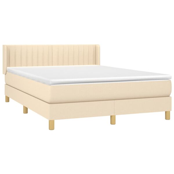 vidaXL Boxspring met matras stof cr&egrave;mekleurig 140x190 cm