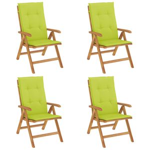 vidaXL Verstelbare klapstoelen met kussens, 4 stuks, massief teakhout