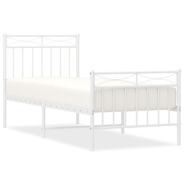 vidaXL Bedframe met hoofd- en voeteneinde metaal wit 75x190 cm