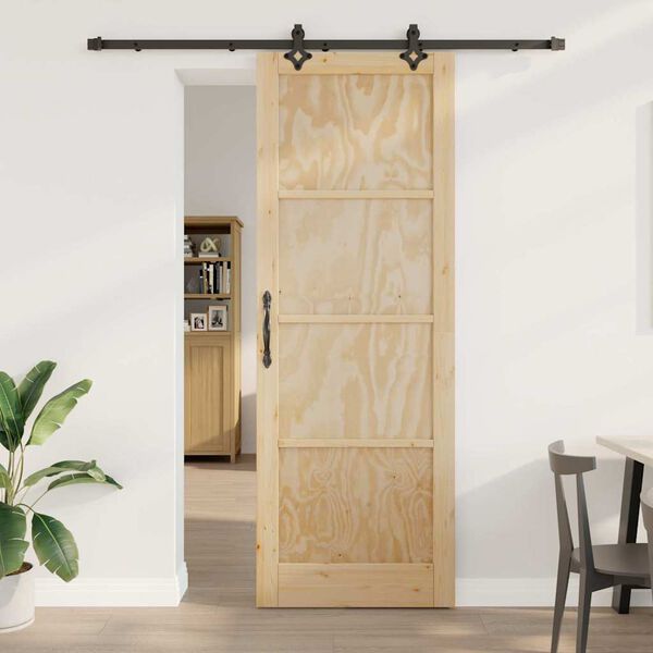 vidaXL Schuifdeur Natuurlijk en Zwart 83 x 232 cm Massief grenenhout