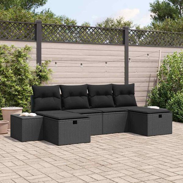 vidaXL Tuin Sofa Set met kussen 6 pcs Zwart poly rattan