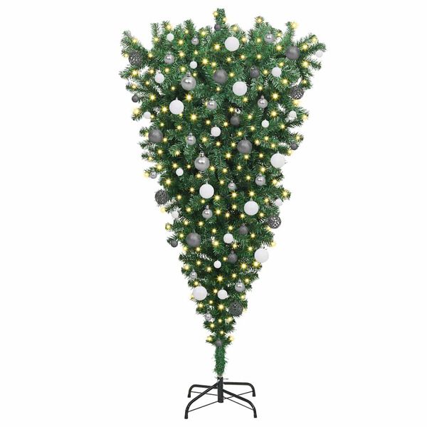 vidaXL Ondersteboven Kunst Kerstboom met Ballenset Groen 180 cm PVC