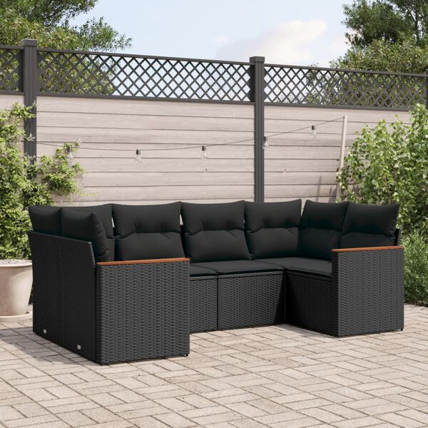 vidaXL 6-delige Loungeset met kussens poly rattan zwart