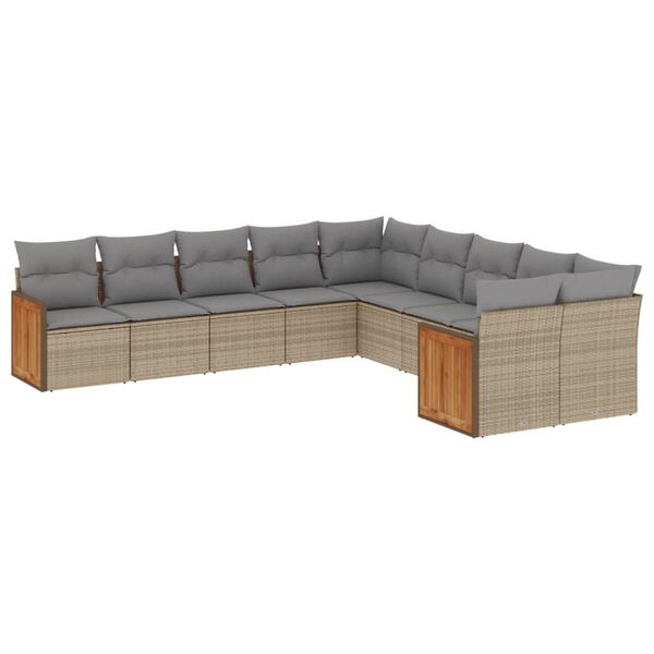 vidaXL 10-delige Loungeset met kussens poly rattan beige