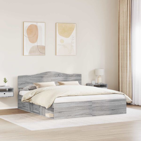vidaXL Bedframe Grijs Sonoma 180 x 200 cm Massief grenenhout