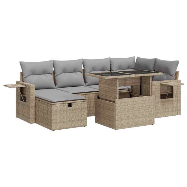 vidaXL 7-delige Loungeset met kussens poly rattan beige