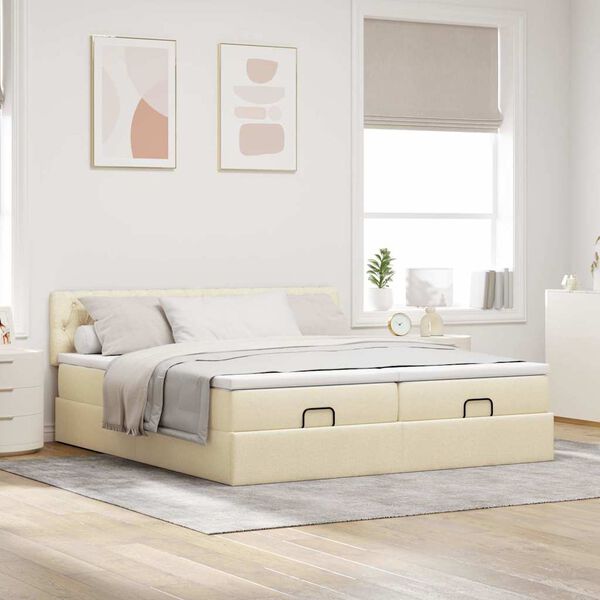 vidaXL Ottoman bed met matrassen en LED's 160x200cm stof cr&egrave;mekleurig