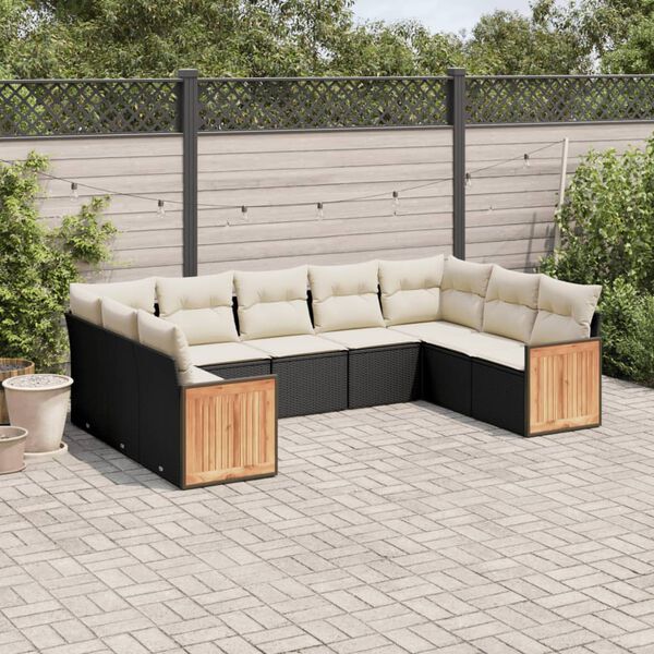 vidaXL 9-delige Loungeset met kussens poly rattan zwart
