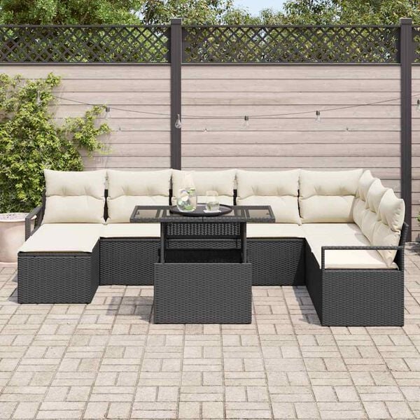 vidaXL Tuin Sofa Set met opslag 9 pcs Zwart Poly riet