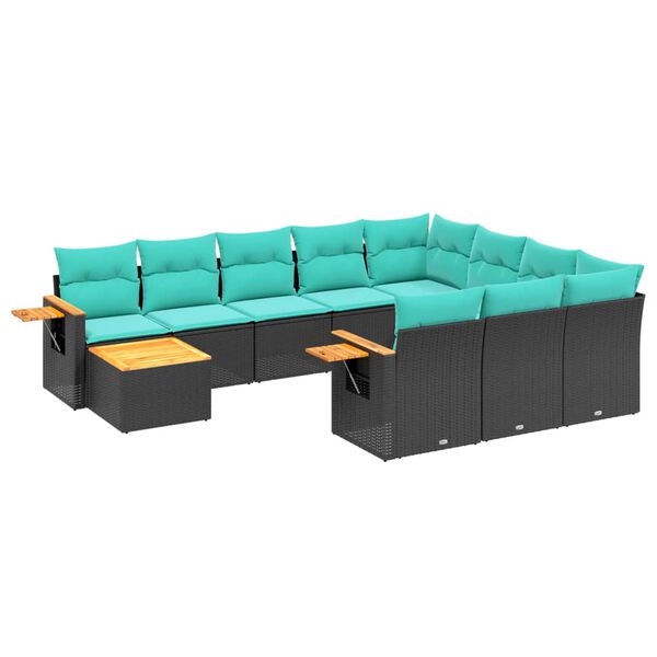 vidaXL 11-delige Loungeset met kussens poly rattan zwart