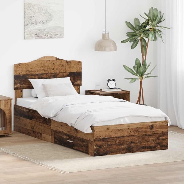 vidaXL Bedframe met hoofdeinde Oudhout 100 x 200 cm Bewerkt hout