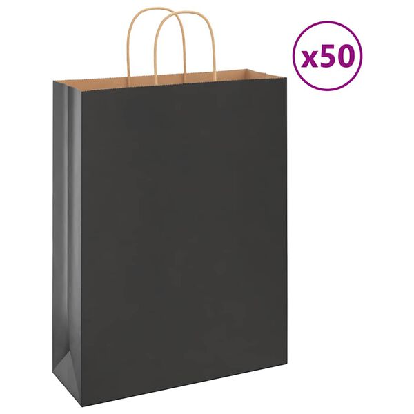 vidaXL Papieren zakken 50 st met hengsels 32x12x42 cm zwart