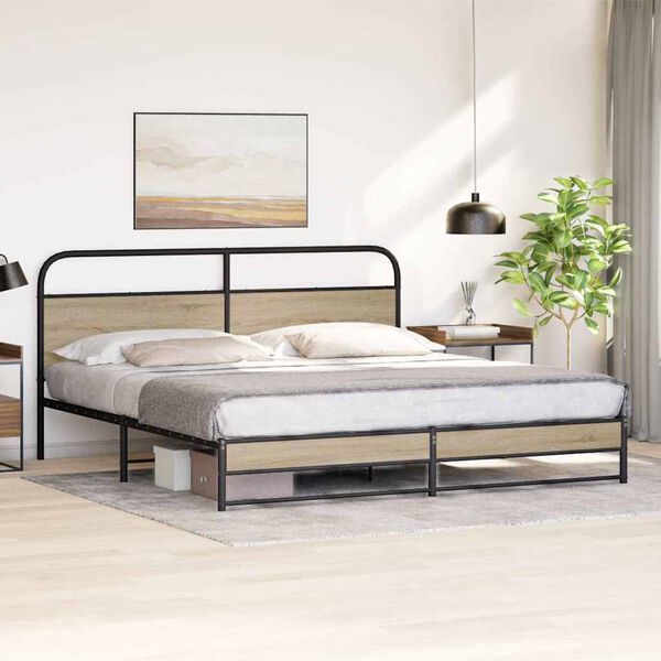 vidaXL Bedframe zonder matras metaal gerookt eikenkleurig 193x203 cm