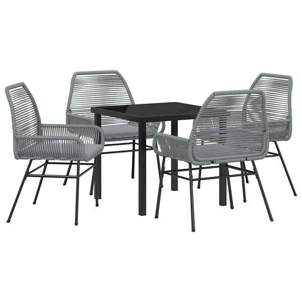 vidaXL Tuin eettafelset met kussen 5 pcs Grijs poly rattan