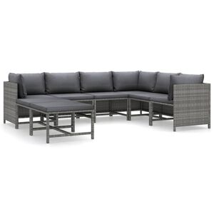 vidaXL 8-delige Loungeset met kussens poly rattan grijs
