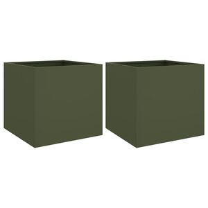 vidaXL Plantenbakken 2 st 49x47x46 cm staal olijfgroen