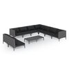 vidaXL 10-delige Loungeset met kussens poly rattan donkergrijs