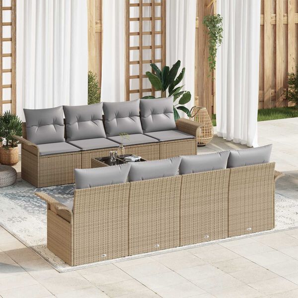 vidaXL Tuin Sofa Set met kussen 9 pcs Beige en Grijs poly rattan
