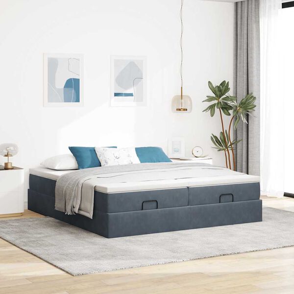 vidaXL Ottoman bed met matrassen 160x200cm fluweel donkergrijs