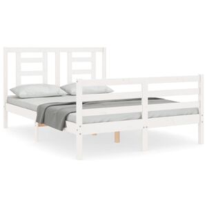 vidaXL Bedframe met hoofdbord massief hout wit 140x190 cm
