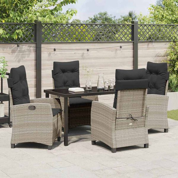 vidaXL Tuin eettafelset met kussen 5 pcs Lichtgrijs poly rattan