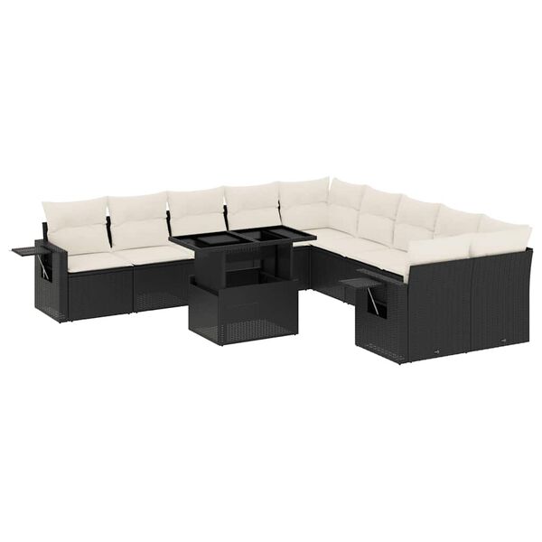 vidaXL 11-delige Loungeset met kussens poly rattan zwart