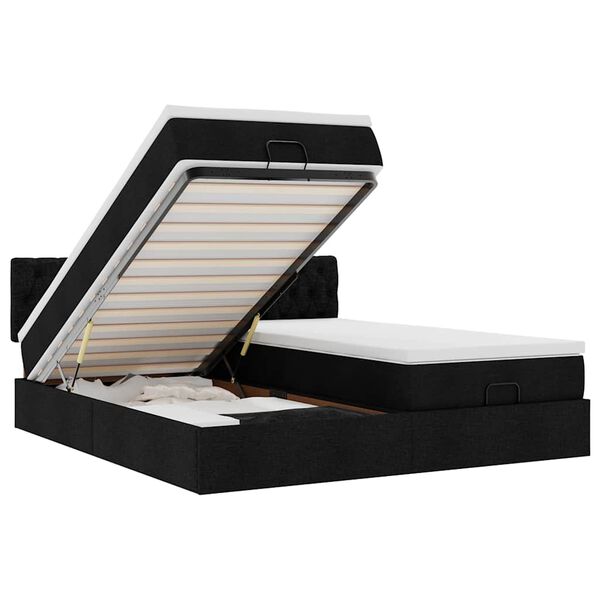 vidaXL Ottoman bed met matrassen en LED's 200x200cm stof zwart