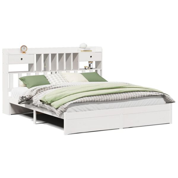 vidaXL Bed met boekenkast zonder matras grenenhout wit 180x200 cm