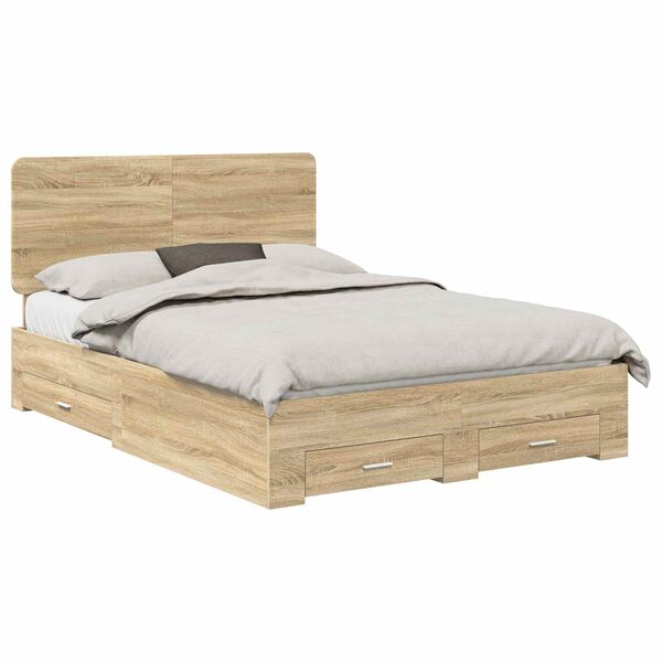vidaXL Bedframe met hoofdeinde Sonoma Eiken 150 x 200 cm Bewerkt hout
