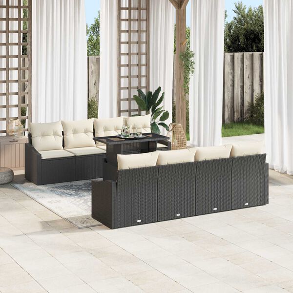 vidaXL Tuin Sofa Set met kussen 7 pcs Zwart en cr&egrave;me poly rattan