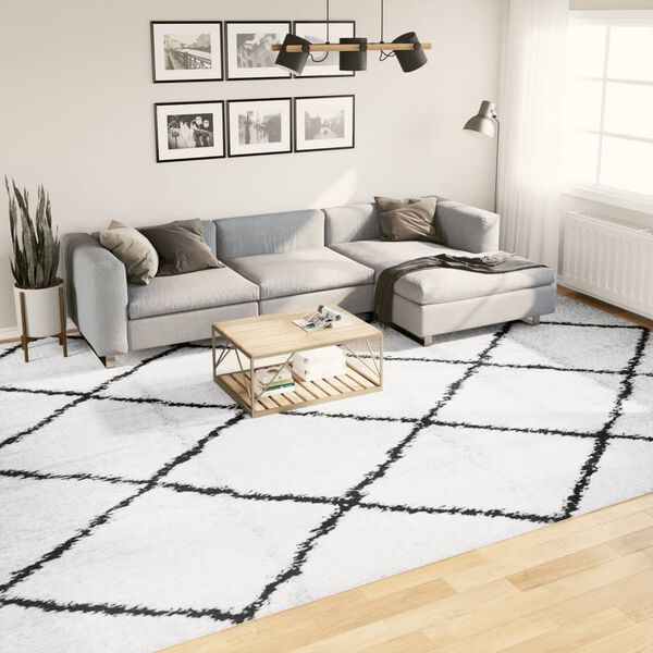 vidaXL Vloerkleed PAMPLONA shaggy hoogpolig 300x400 cm cr&egrave;me en zwart