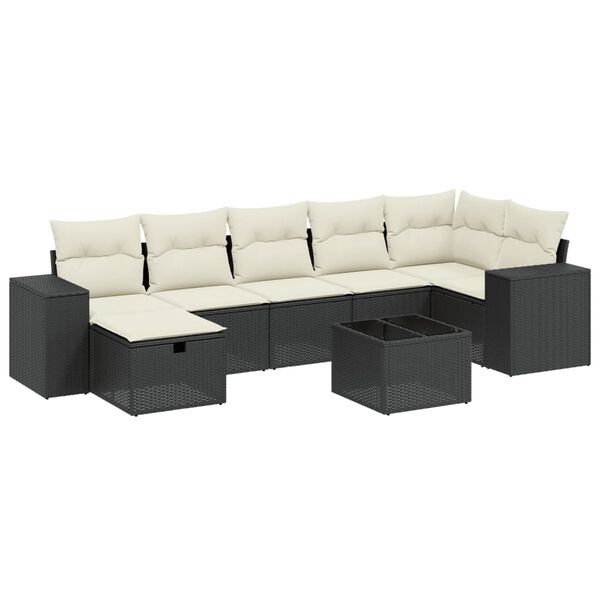 vidaXL 7-delige Loungeset met kussens poly rattan zwart