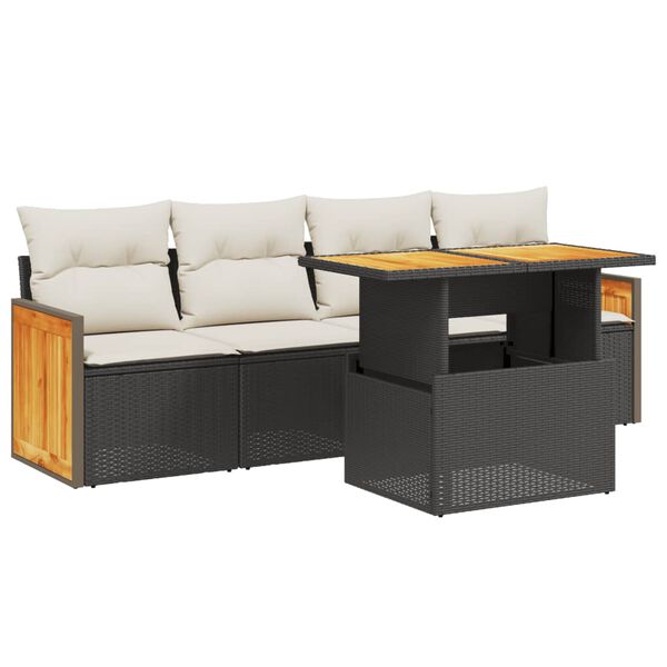 vidaXL 5-delige Loungeset met kussens poly rattan zwart