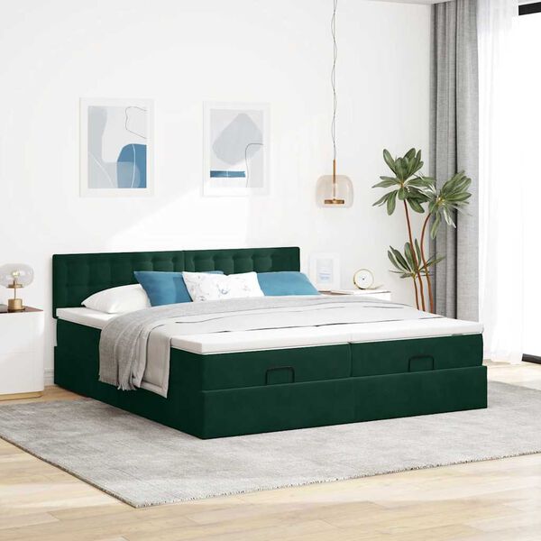 vidaXL Ottoman bed met matrassen 180x200cm fluweel donkergroen