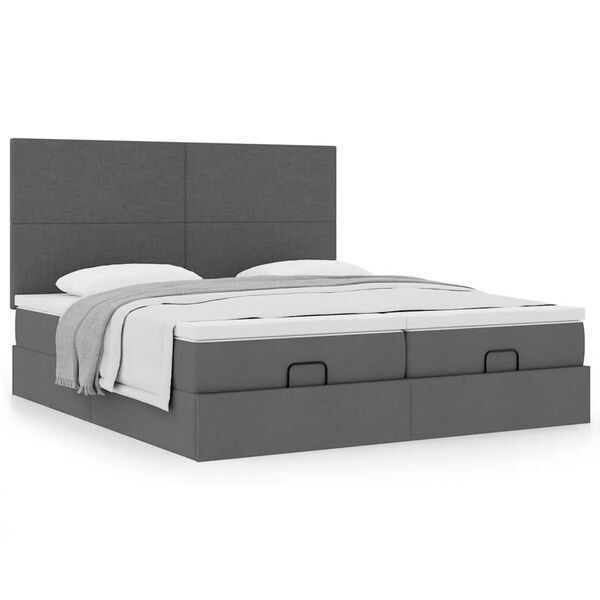 vidaXL Ottoman bed met matrassen 200x200cm stof donkergrijs