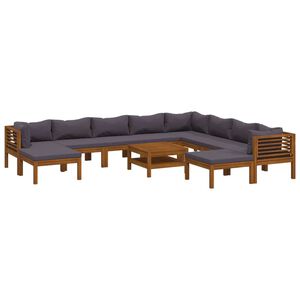 vidaXL 11-delige Loungeset met kussens massief acaciahout