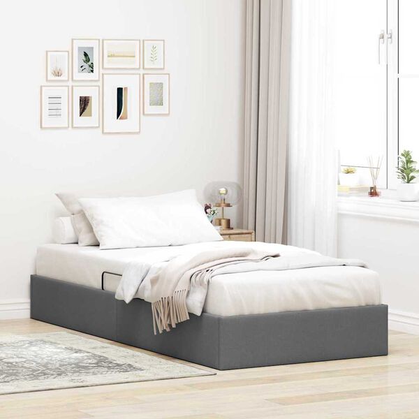 vidaXL Opslag bed met matras met opslag Donkergrijs 90 x 190 cm Stof