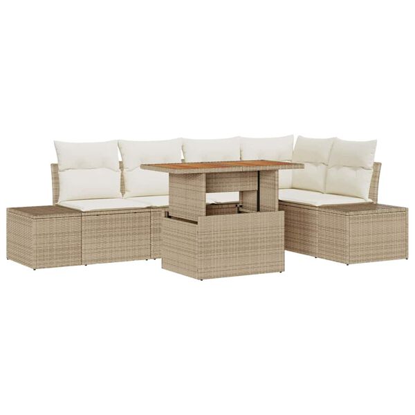 vidaXL Tuin Eetset met kussen met kussen 6 pcs Beige en Cr&egrave;me