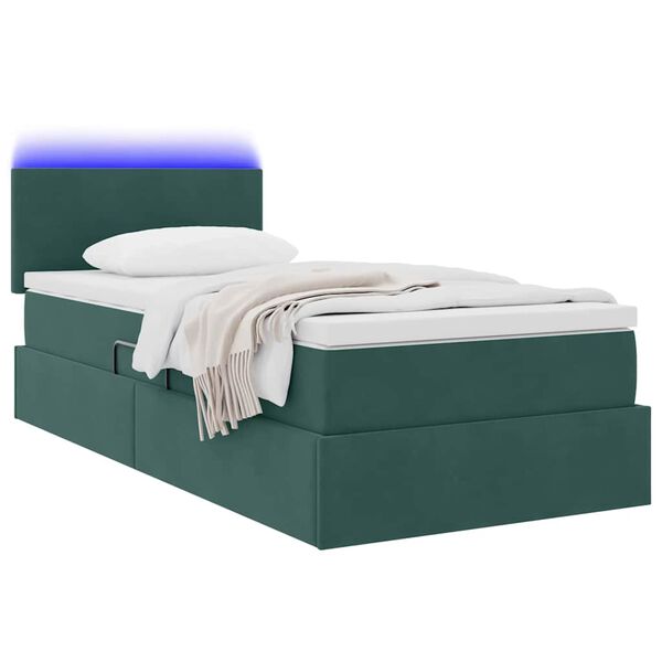 vidaXL Opbergbed met LED met matras Donkergroen 100 x 200 cm Fluweel
