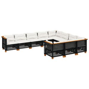 vidaXL 10-delige Loungeset met kussens poly rattan zwart