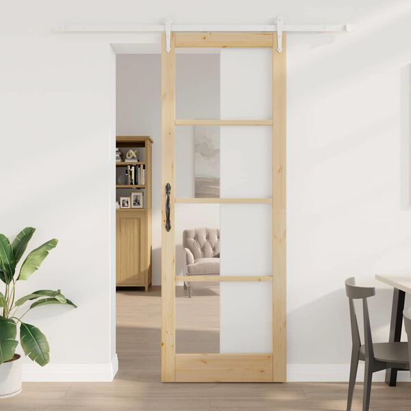 vidaXL Schuifdeur Naturel 83 x 232 cm Massief grenenhout en glas