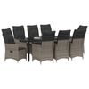 vidaXL Tuin eettafelset met kussen 9 pcs Grijs poly rattan