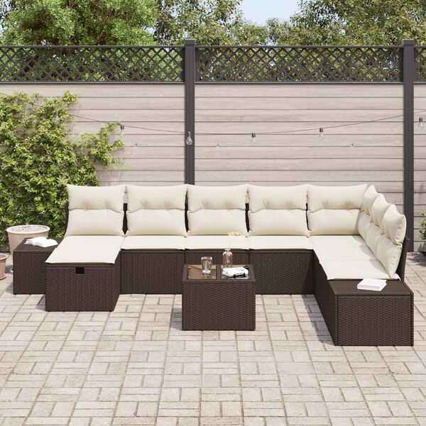 vidaXL Tuin Sofa Set met kussen 9 pcs Bruin poly rattan