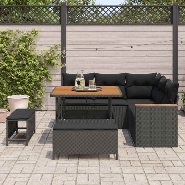 vidaXL Tuin Sofa Set met kussen 8 pcs Zwart Poly riet