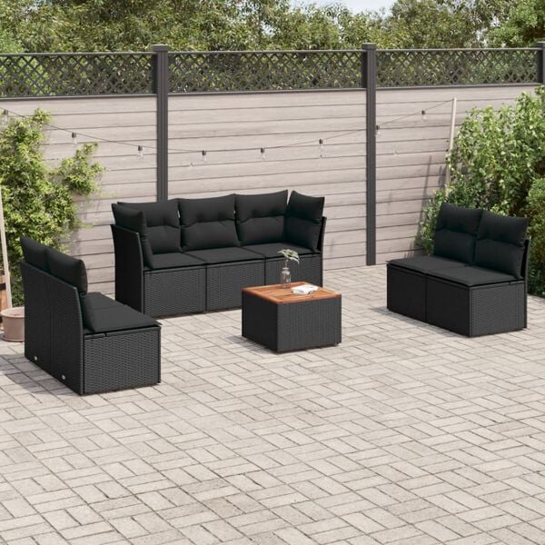 vidaXL 8-delige Loungeset met kussens poly rattan zwart