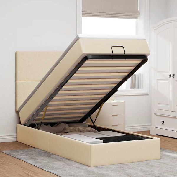 vidaXL Bed met matras 90x200 cm stof cr&egrave;mekleurig