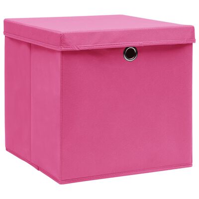 vidaXL Opbergboxen met deksel 10 st 28x28x28 cm roze